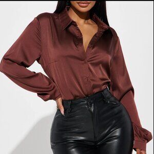 Button Down Top - Brown